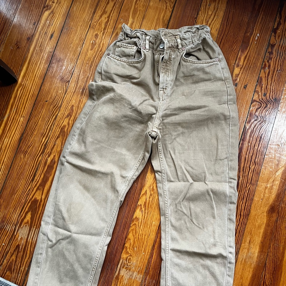 Mango tan paper bag waist jeans